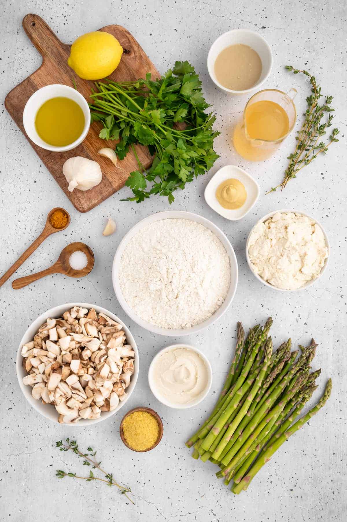 Key ingredients for vegan mushroom ravioli.