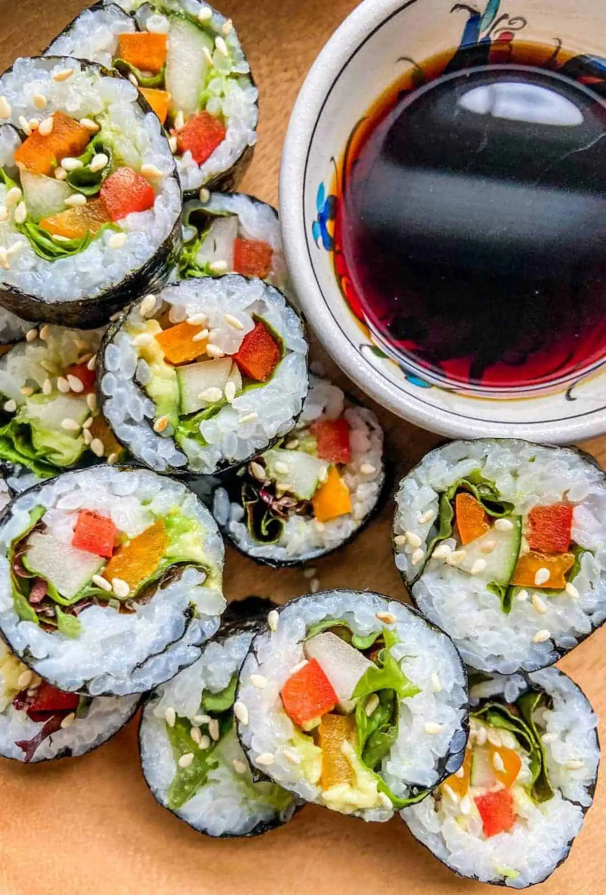 A plate of easy-to-make vegetable maki rolls.