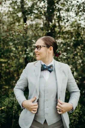 Androgynous wedding suit for bride. 