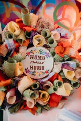 Homo sweet homo embroidered creative colorful gay wedding decorations.