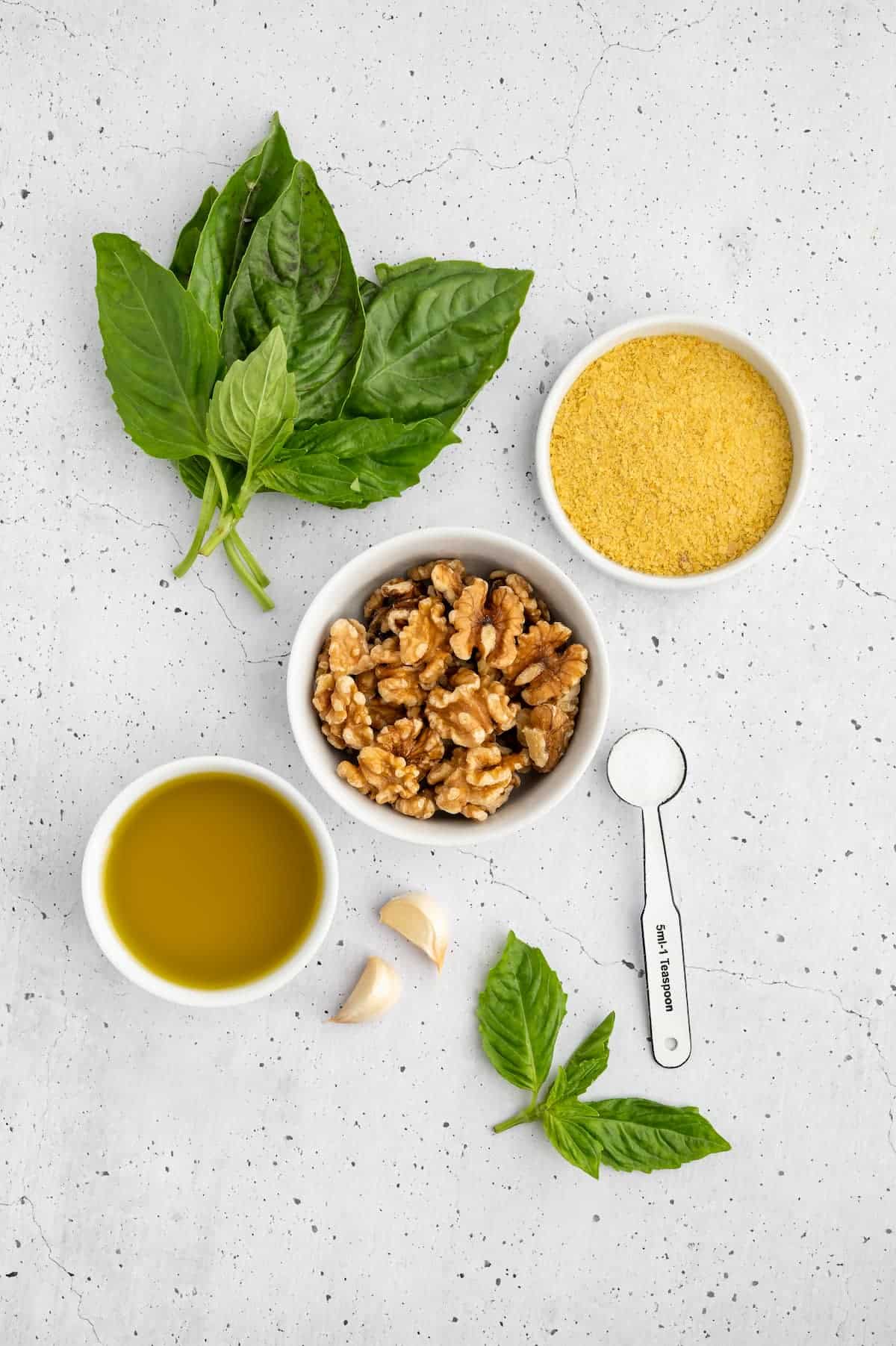 Ingredients for a vegan walnut pesto.