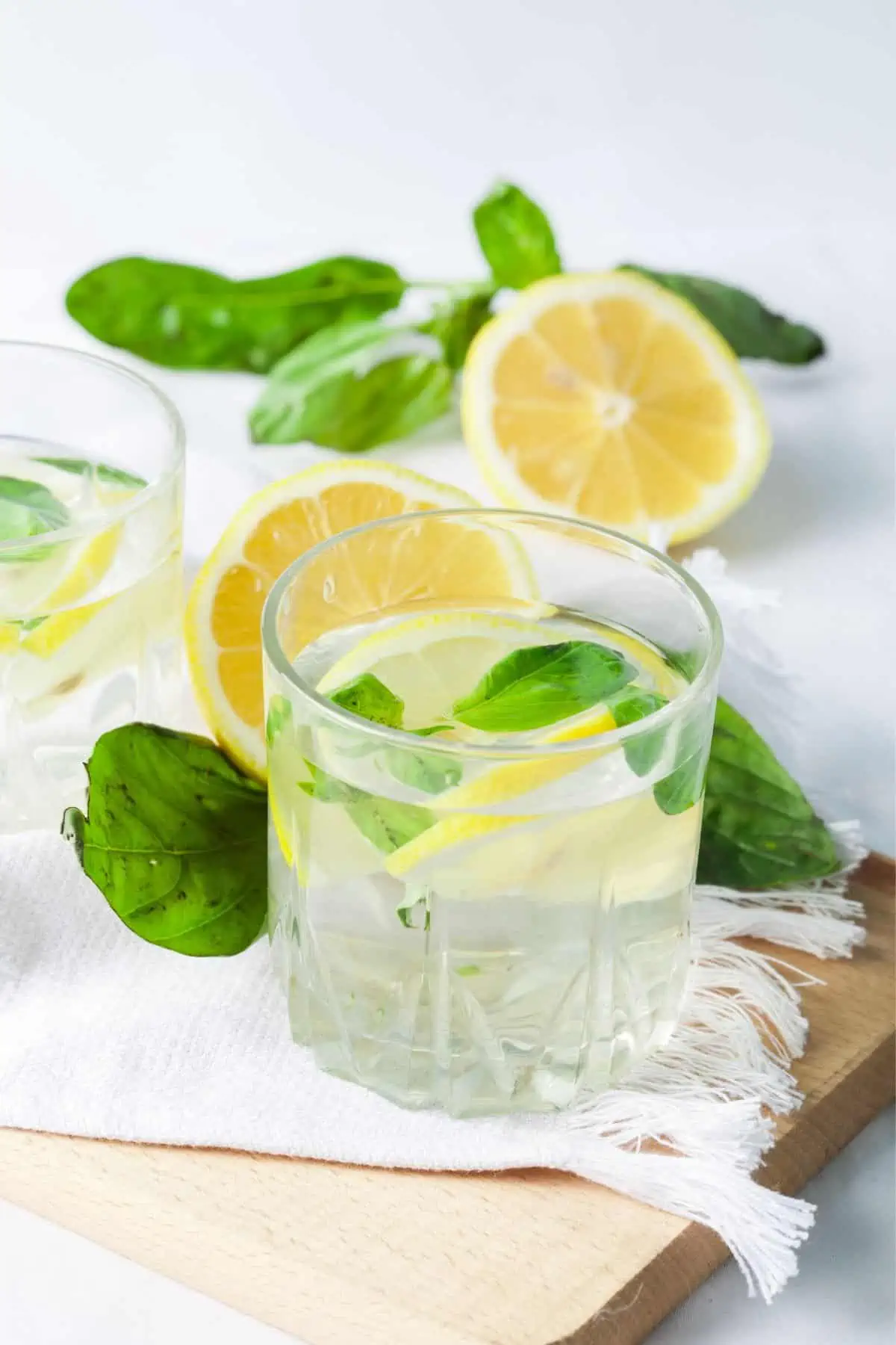 A glass of basil lemon-infused water.