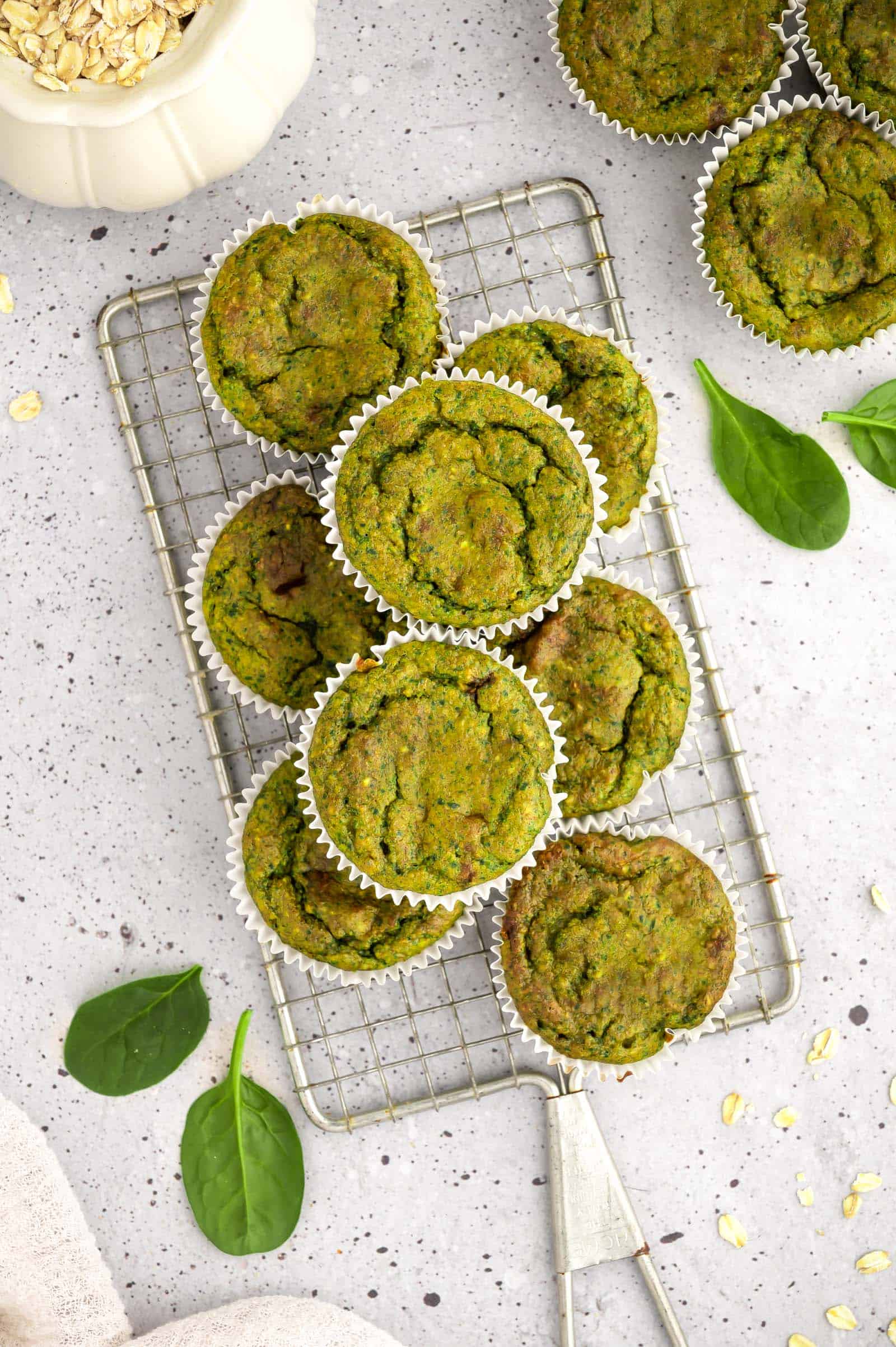 Green kids muffins colored green with blended spinach instead of food coloring. 