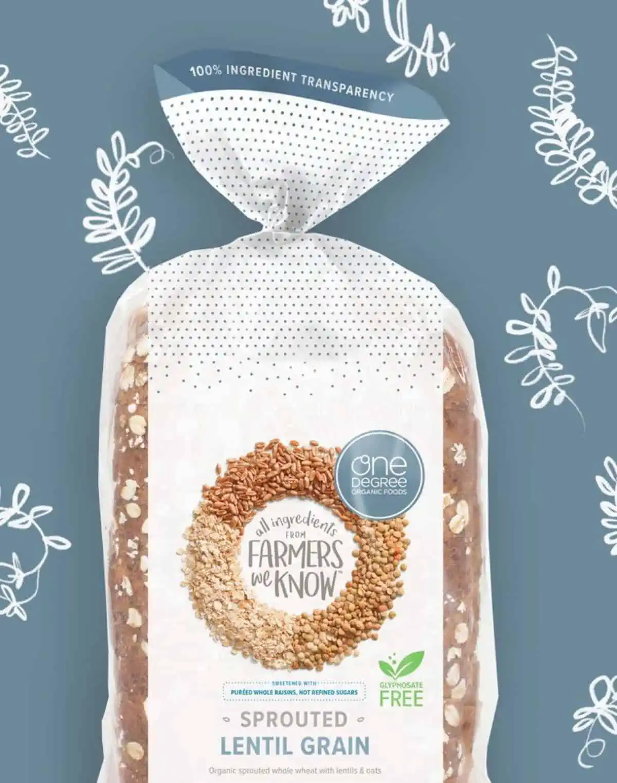 A package of One Degree Organic vegan bread.