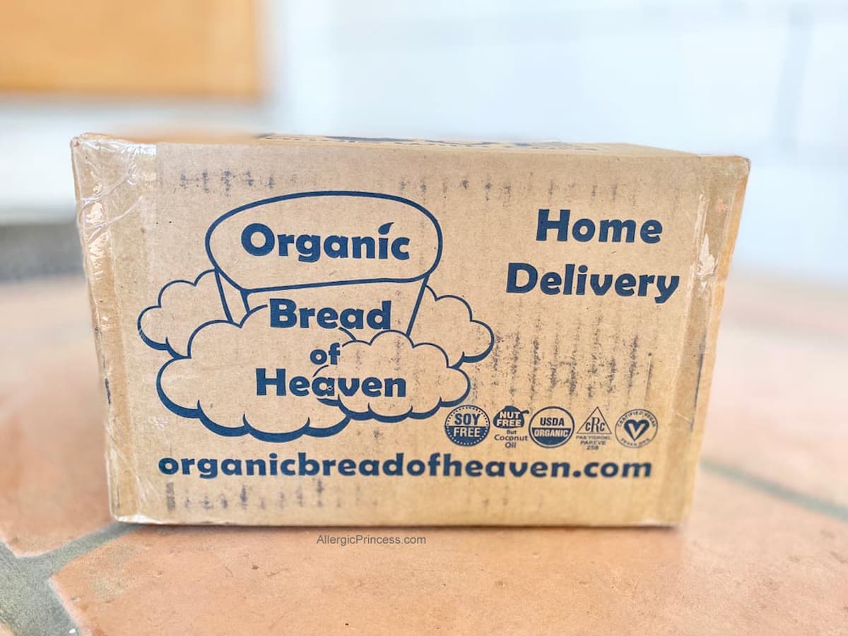 A shipping box full of vegan-friendly baked goods from the online bakery, Organic Bread of Heaven aka Oven Fresh Delivery. 