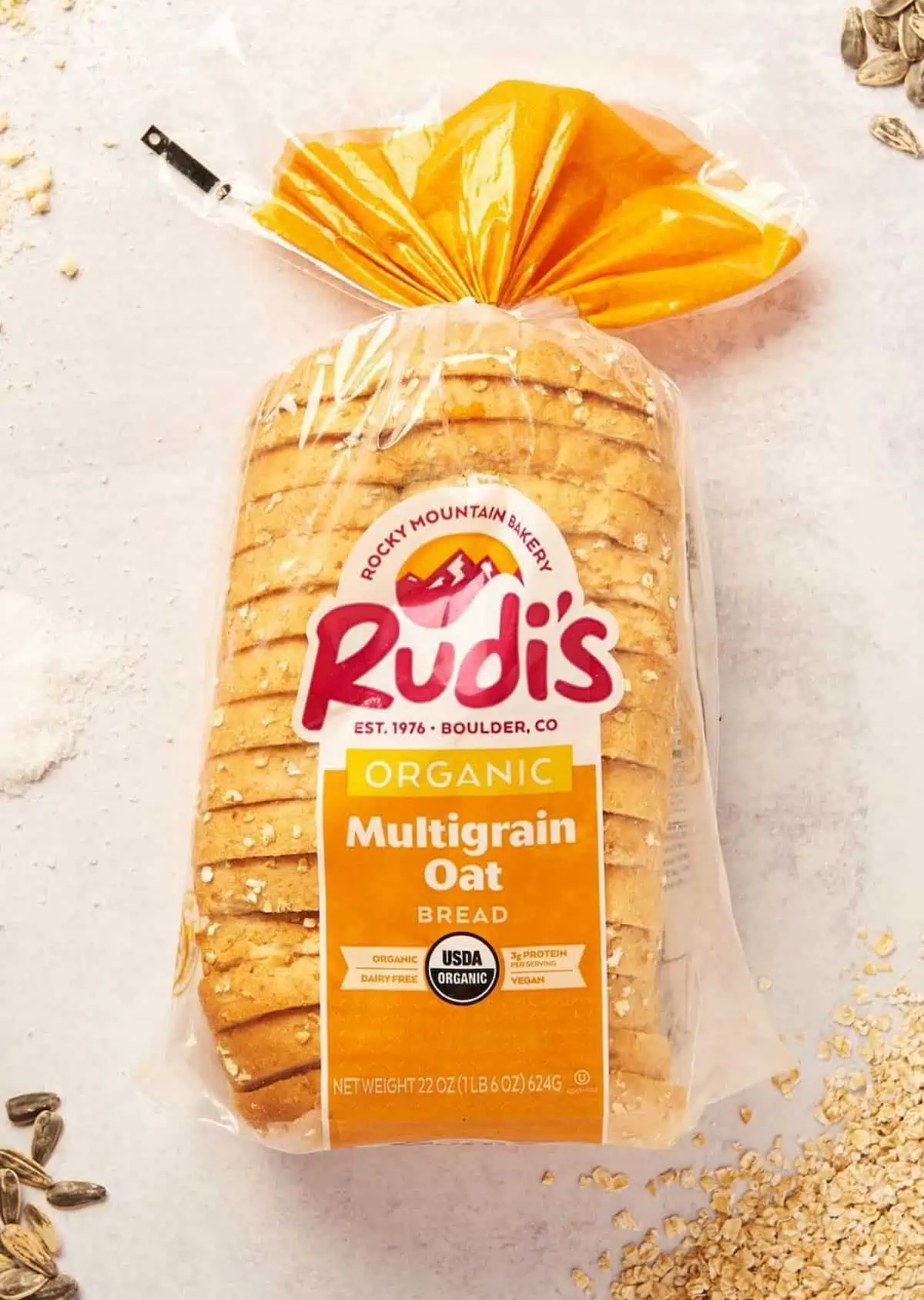 A package of Rudi's vegan, organic bread.