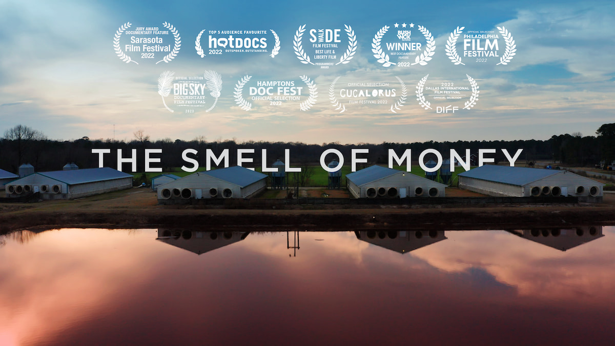 Cover art for The Smell of Money vegan documentary.