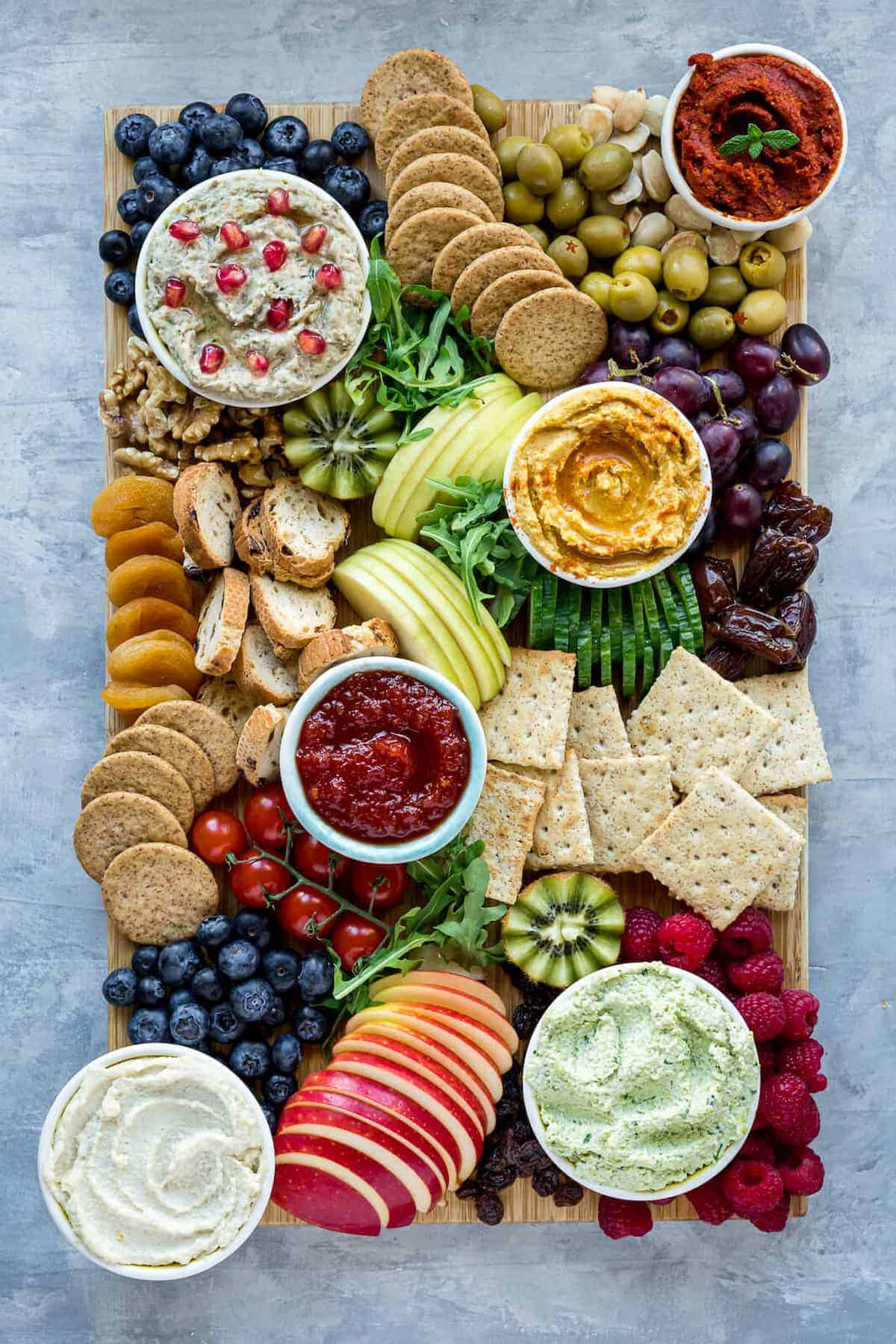 A festive vegan holiday charcuterie board. 