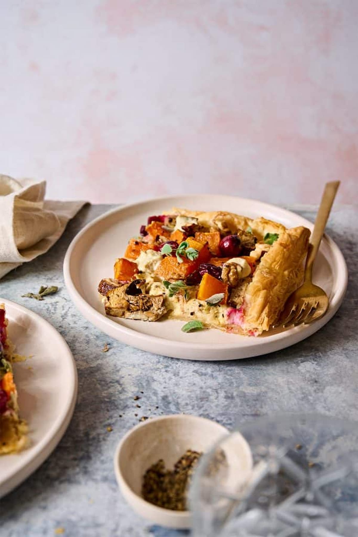 A vegan butternut squash tart made with silken tofu.