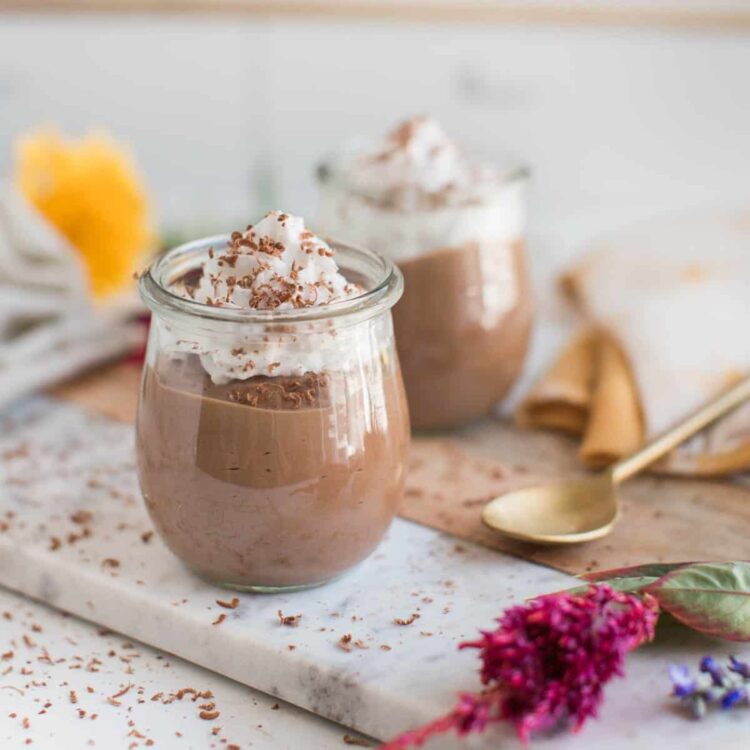 Two jars of chocolate silken tofu pudding.