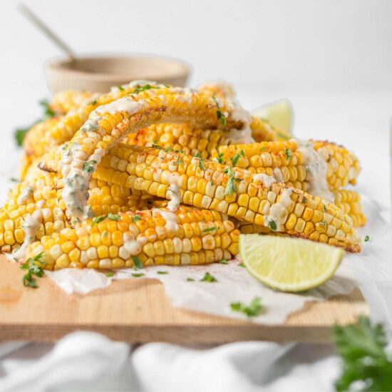 A stack of vegan corn ribs.