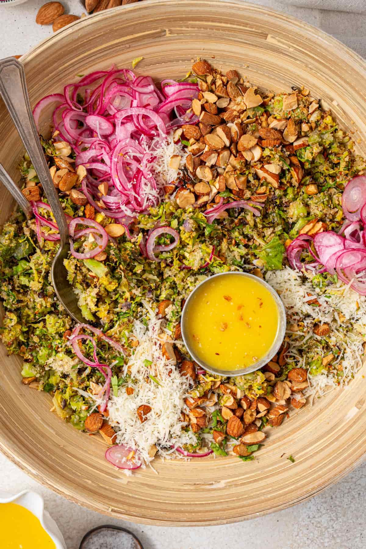 Brussels sprouts salad in a bowl.