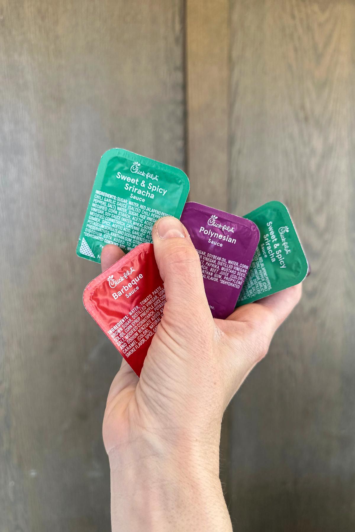 A selection of vegan sauces at Chick-fil-A.