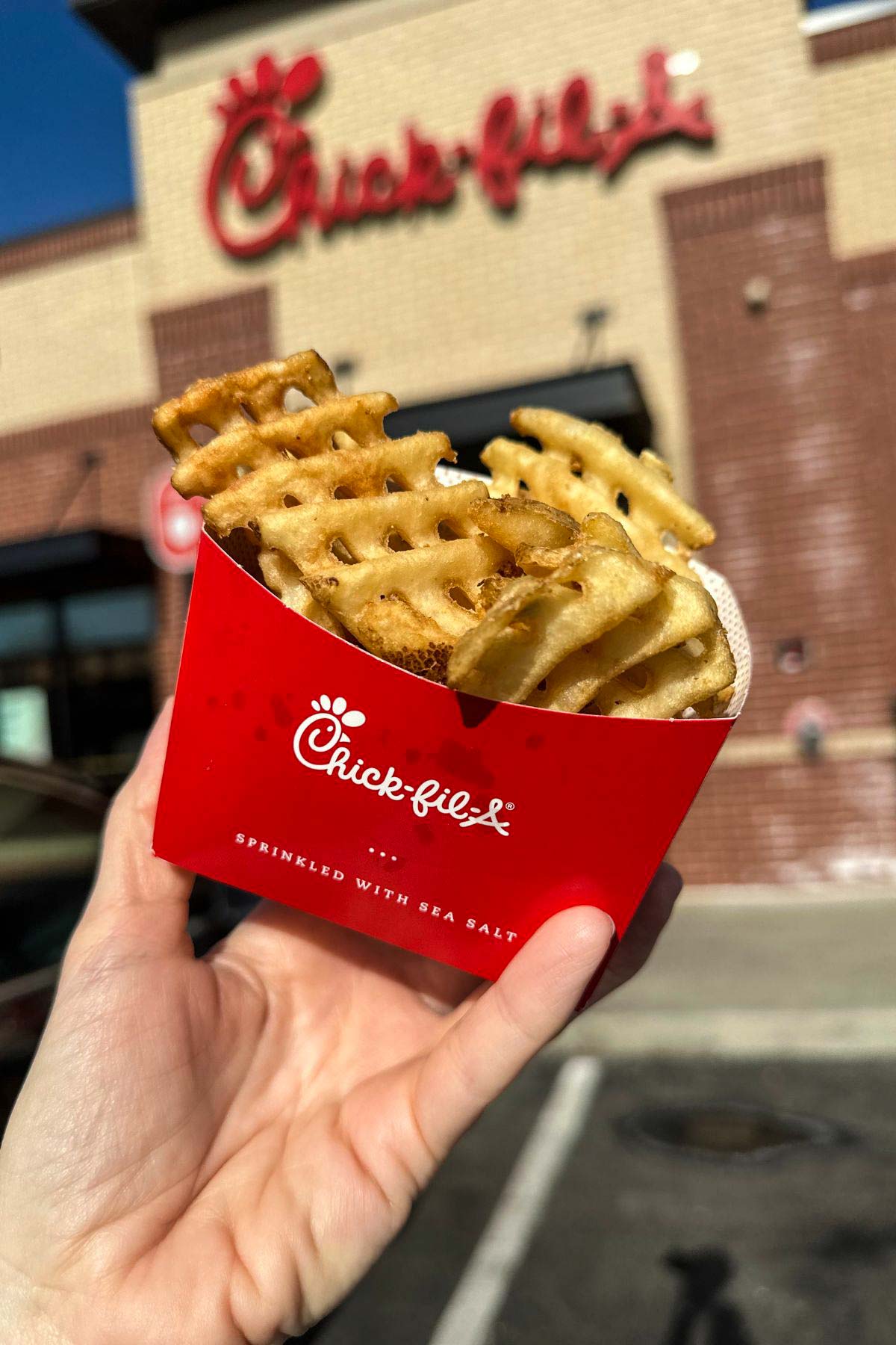 An order of vegan waffle fries at Chick-fil-A.