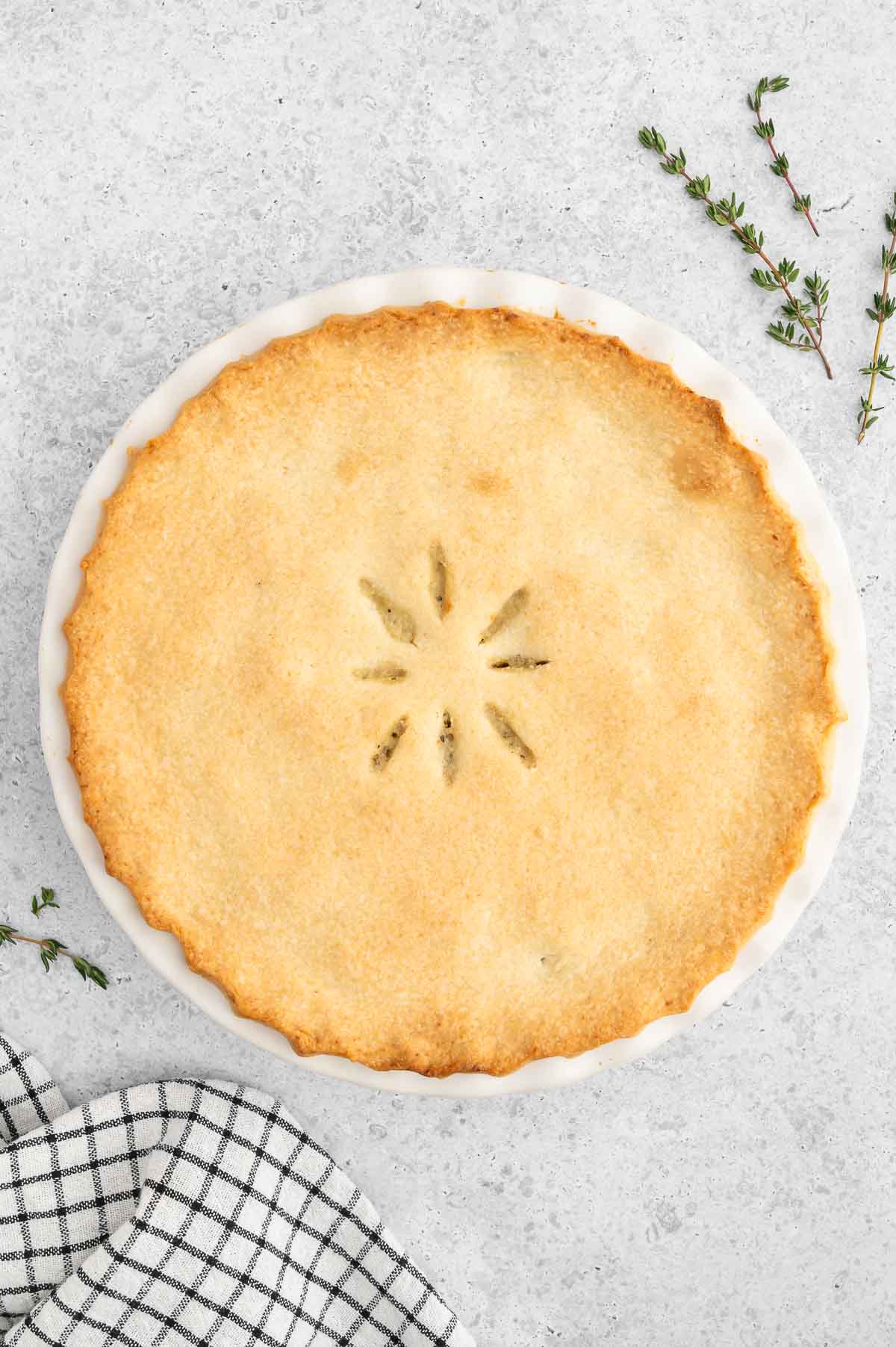 A baked vegan chicken pot pie.