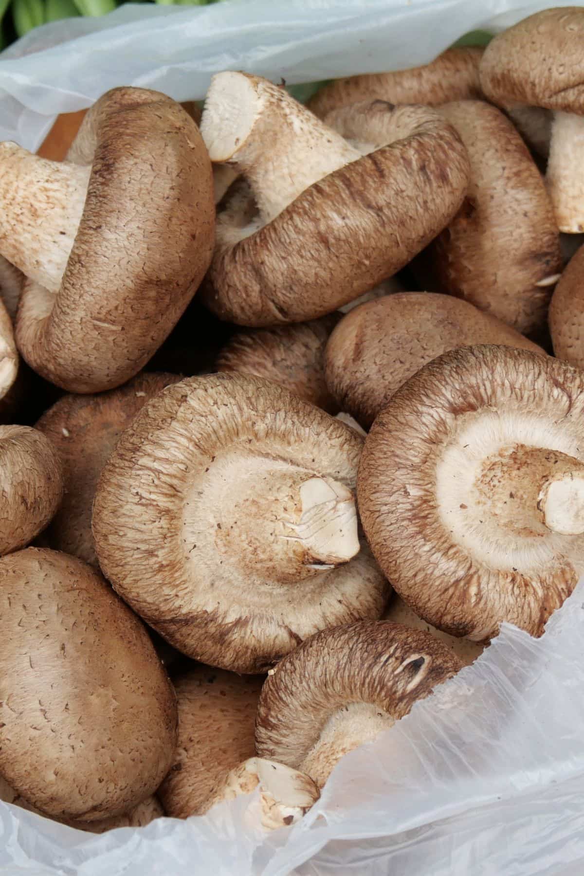 A bag of crimini mushrooms.