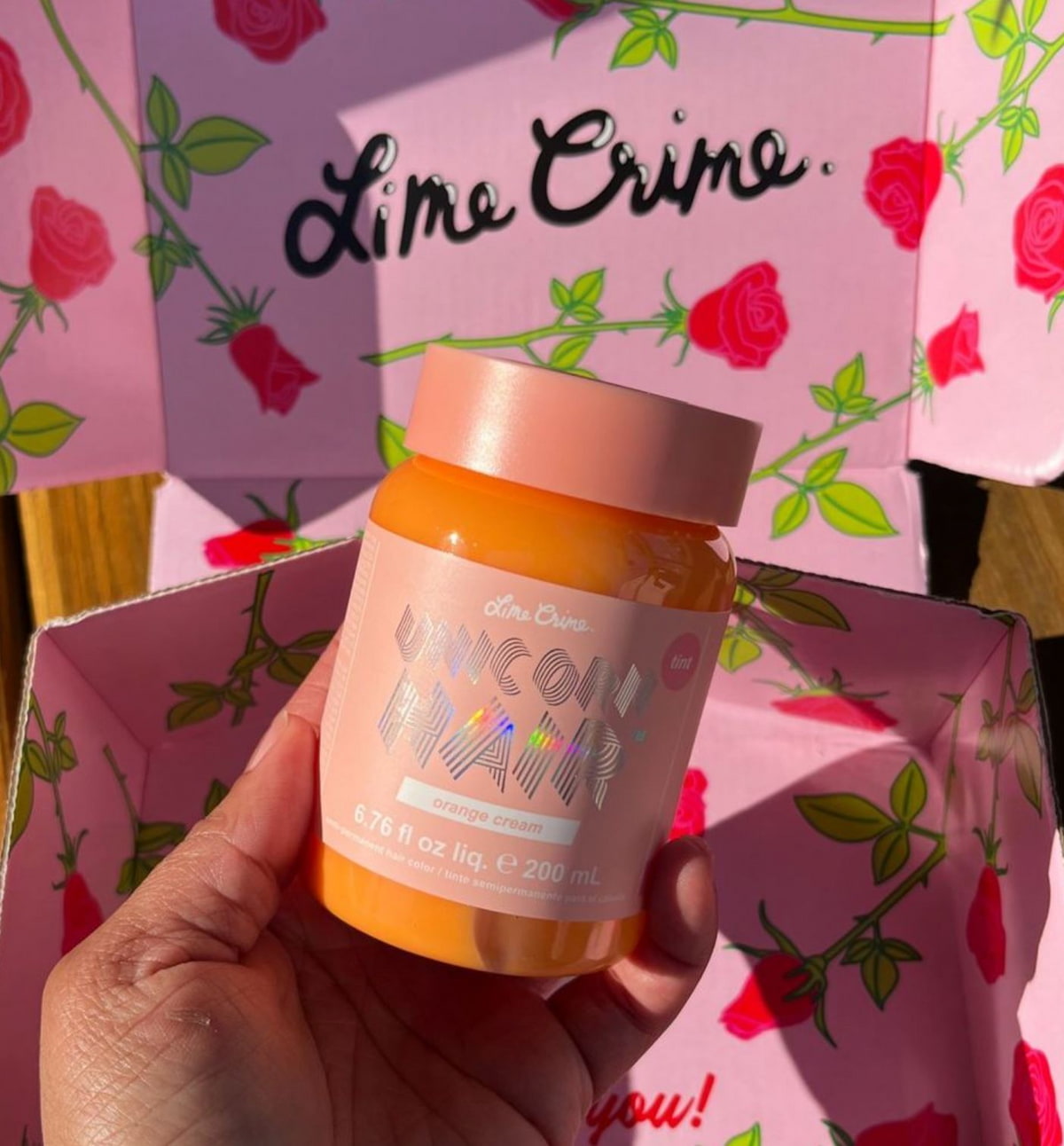 A container of Lime Crime brand vegan hair dye.