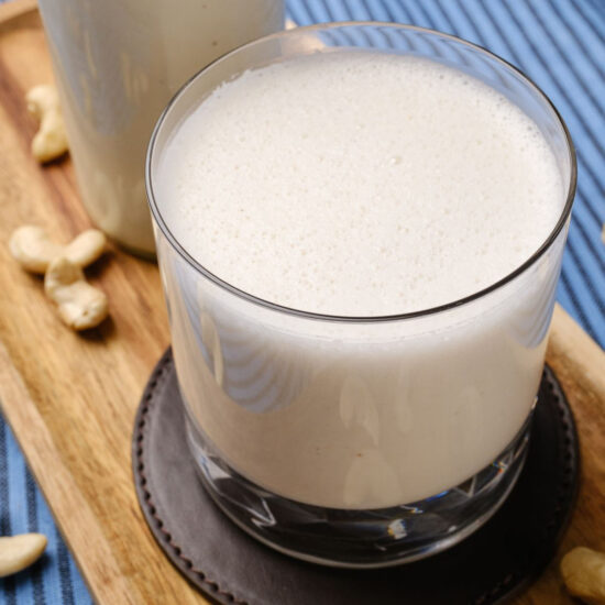 A glass of homemade cashew milk.