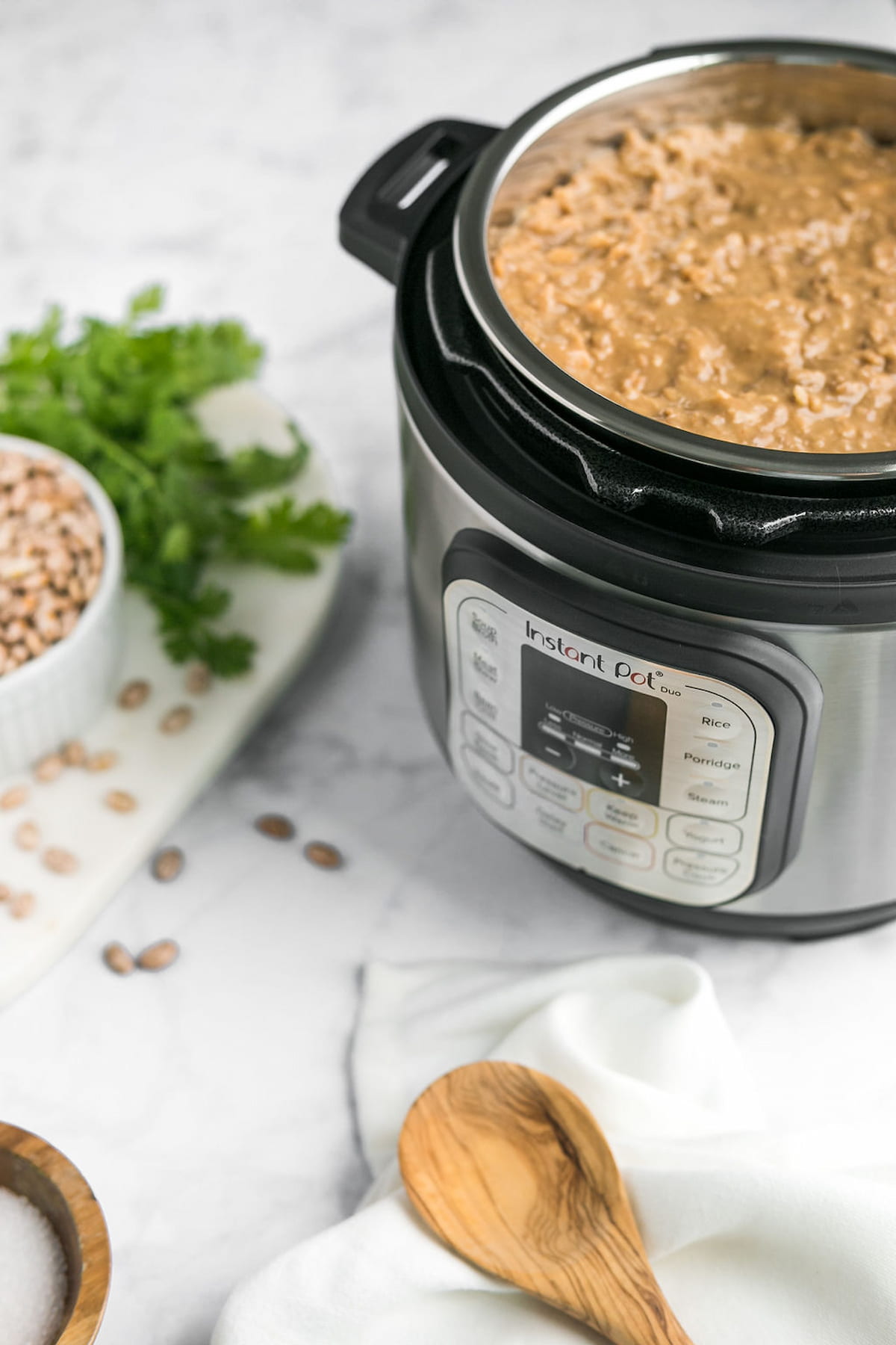 Vegan refried beans in an Instant Pot.