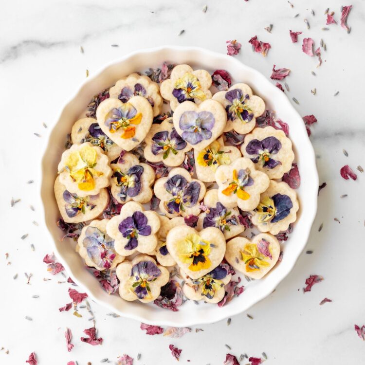 Flower cookies made with edible flowers.