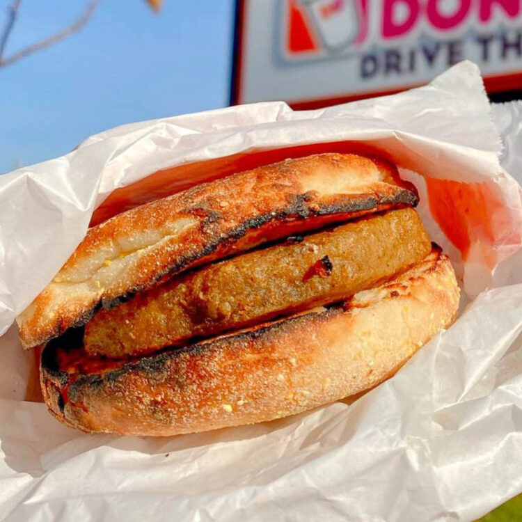 A vegan sausage sandwich option at Dunkin' Donuts.