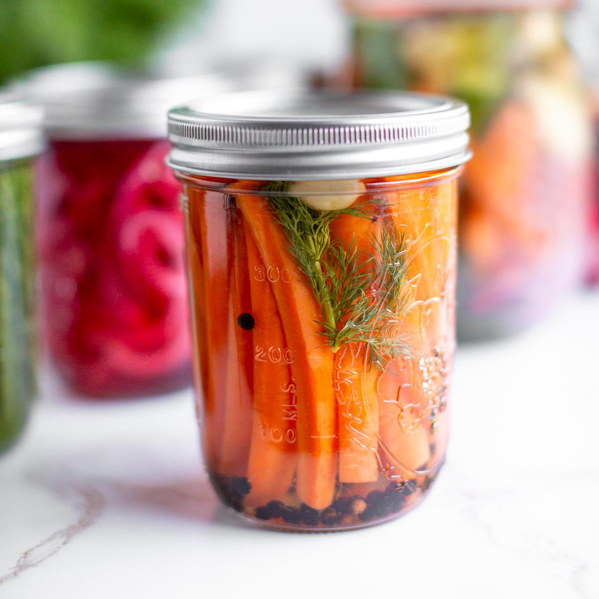 Quick pickled carrots in a jar.