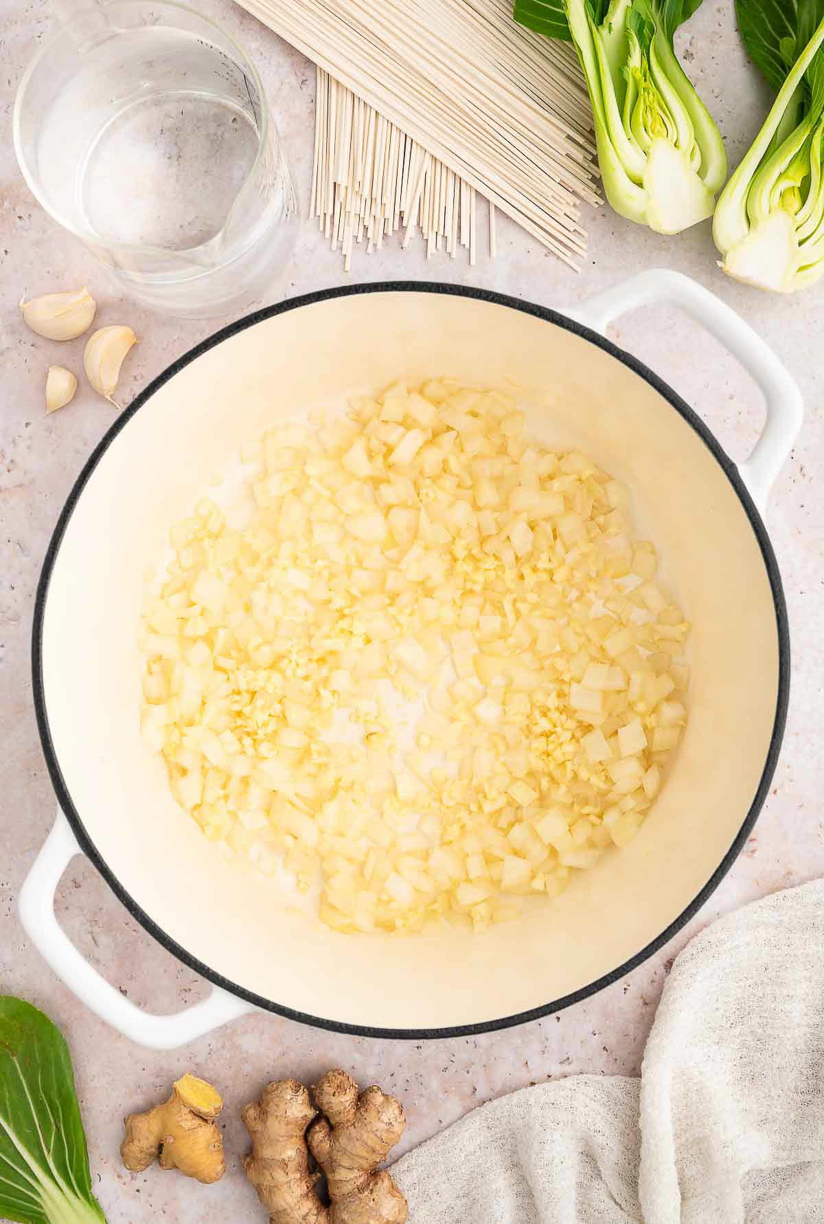 Onions simmering a pot.