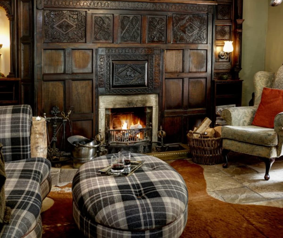 Community room at the vegan hotel, Beck Hall, in Yorkshire Dales, England. 