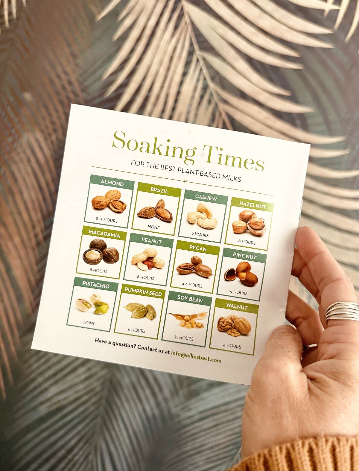 Nut Soaking Time chart from Ellie's Best Nut Milk Bag