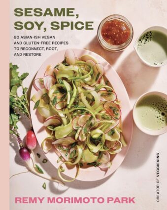 Pink cookbook cover for Sesame, Soy, Spice by Remy Park.