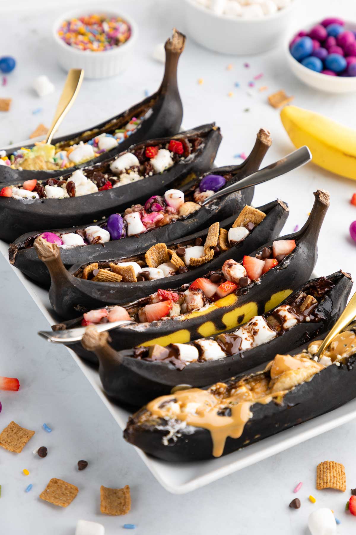Campfire banana boats, baked and served.