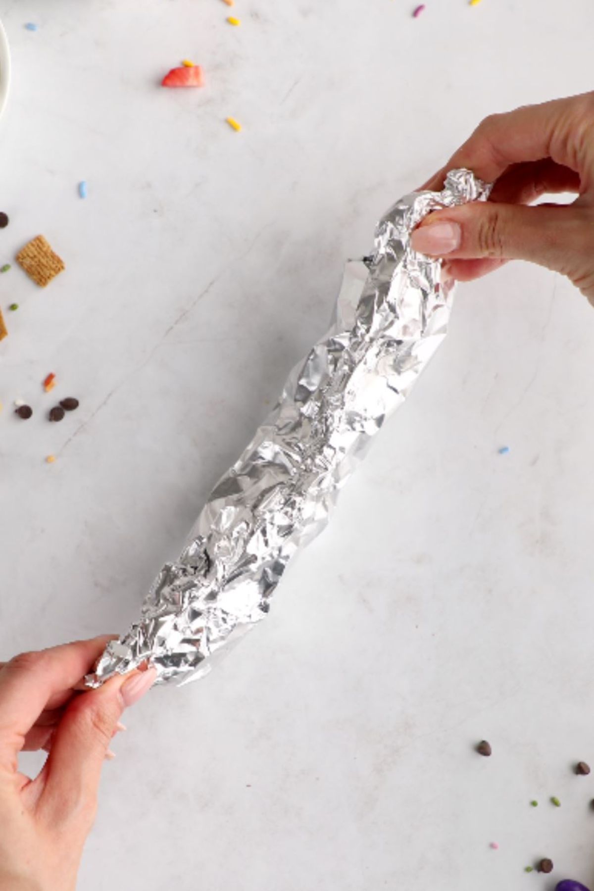 A banana wrapped in foil.