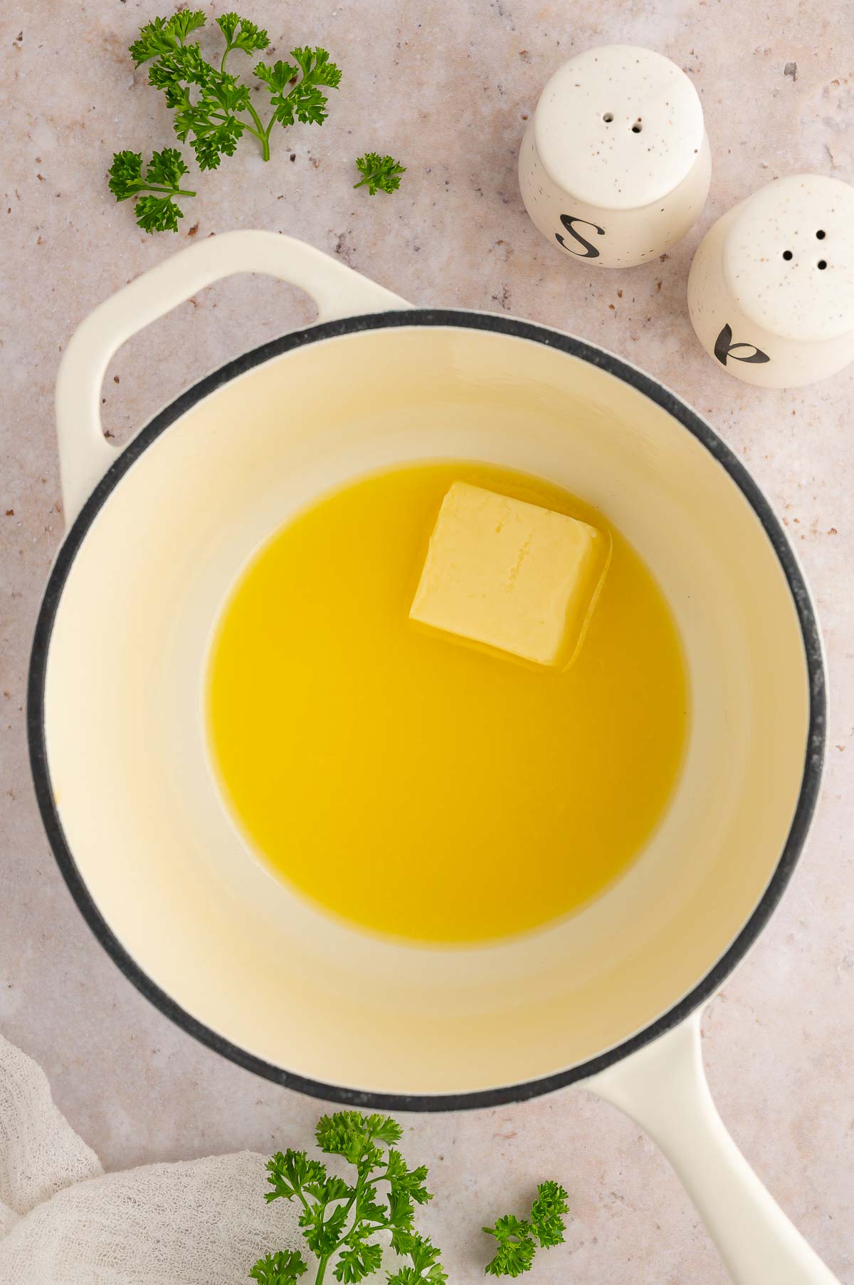 Melted vegan butter in a pot.