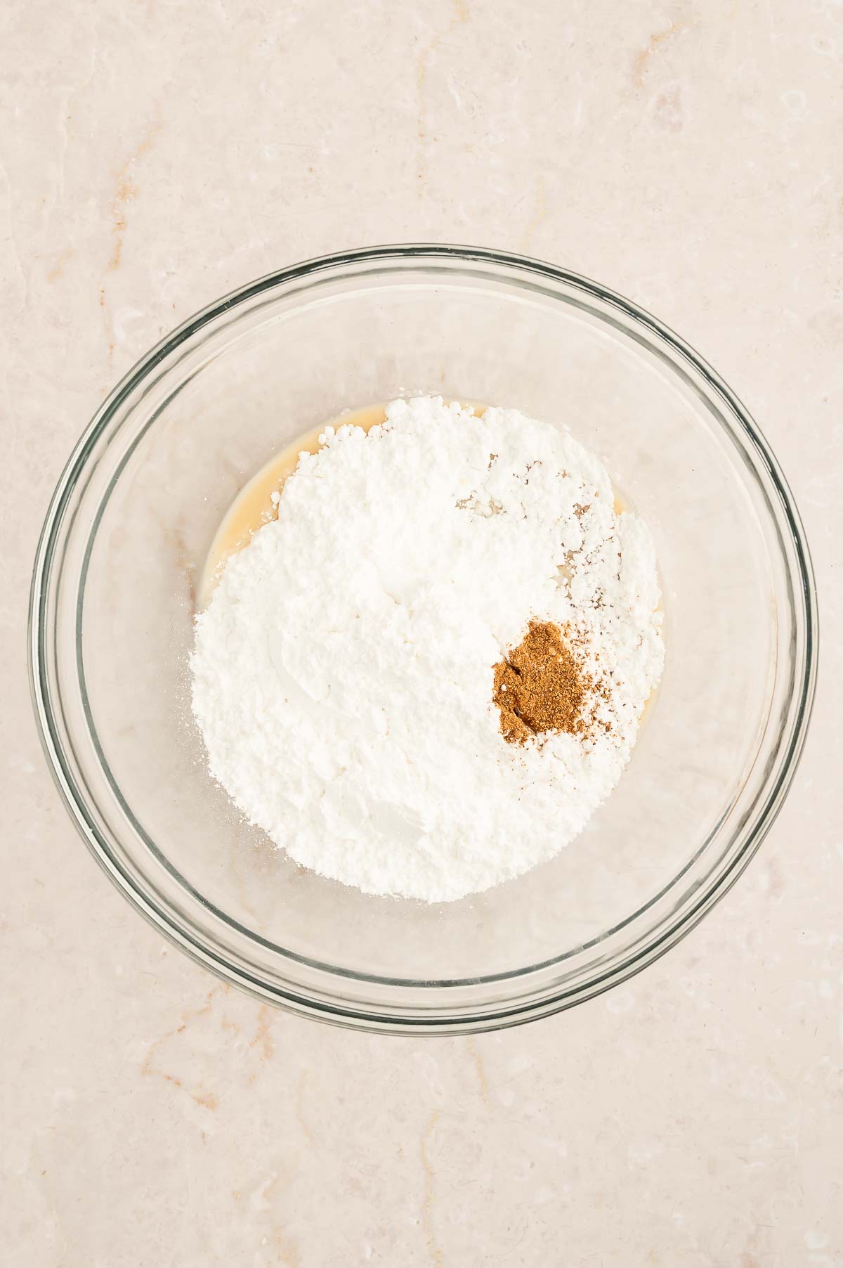 Dry ingredient for chai cookies in a mixing bowl.