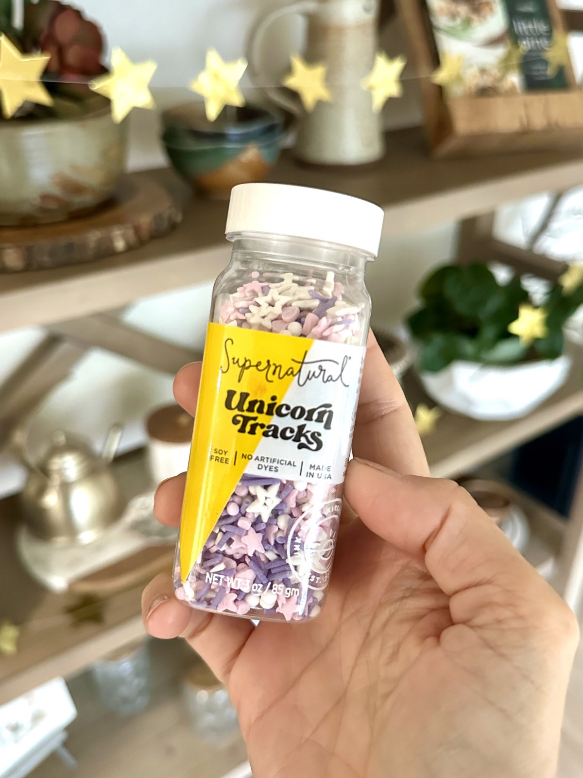 Unicorn tracks pink purple and white vegan sprinkles from the brand Supernatural.