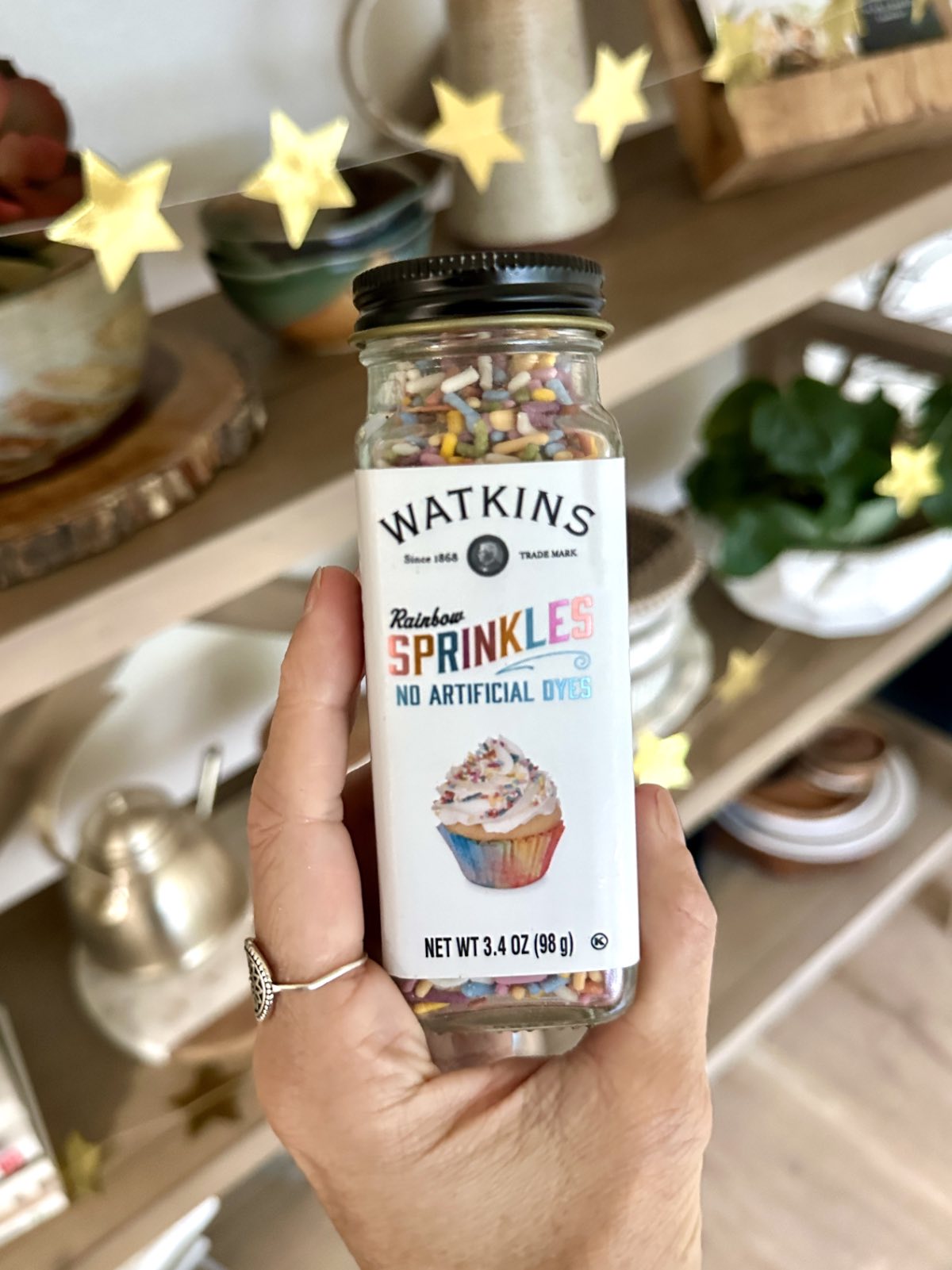 Vegan rainbow sprinkles from Watkins.