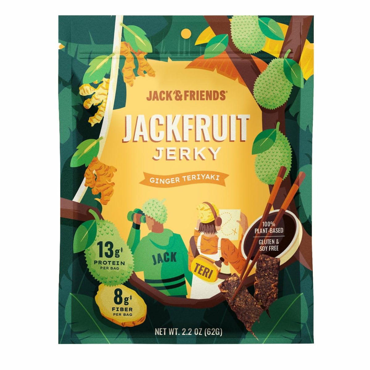 A package of Jack & Friends jackfruit vegan jerky.