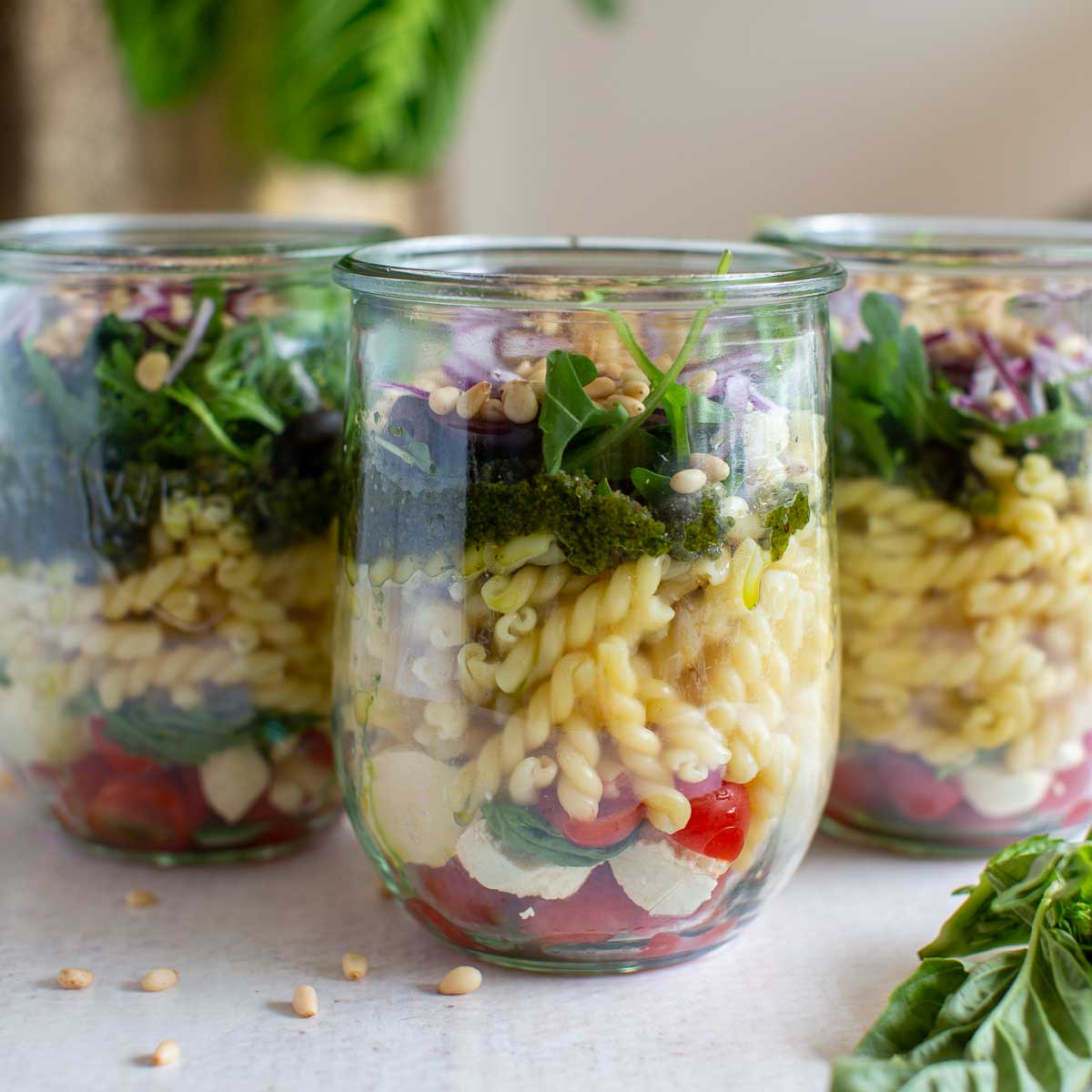 Caprese Vegan Pesto Pasta Salad Jars