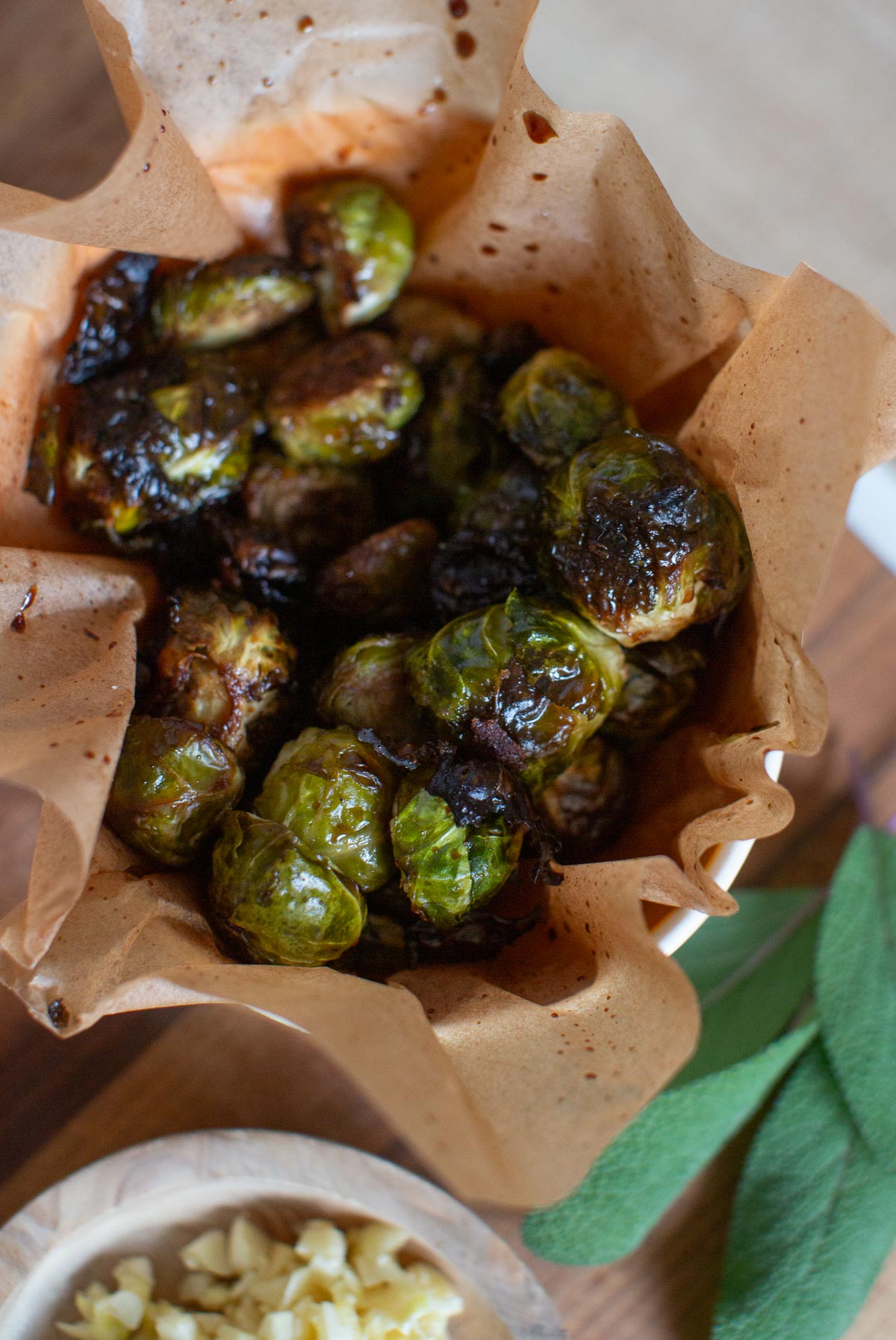 Roasted Brussels sprouts for a stuffed butternut squash recipe.